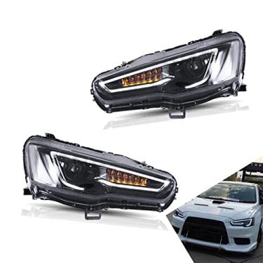 Imagem de Conjunto de faróis HID para Mitsubishi Lancer 2008-2018 LED preto com lente de feixe duplo com sinal de mudança móvel acessórios para carro