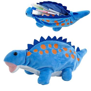 Imagem de Estojo de lápis para menino, BB FUNHOUSE estojo bonito porta-lápis 3D pelúcia animal bolsa de armazenamento de suprimentos escolares bolsa de pelúcia brinquedo para crianças, dinossauro azul