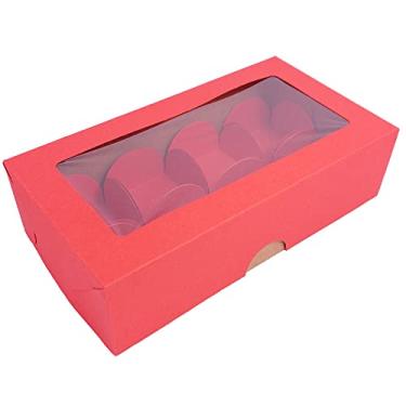 Imagem de 20 Caixas de papel kraft tampa vermelha com visor, tamanho 15x8cm com 160 forminhas pétalas, ideal para 8 doces