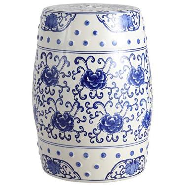 Imagem de Jonathan Y TBL1000A Banco de jardim com tambor de cerâmica chinoiserie de 45 cm, azul/branco