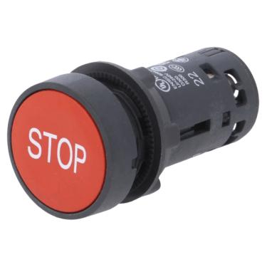 Imagem de Botão Monobloco 22mm Plástico Vermelho “STOP” 1NA1NF Retorno por Mola Cód. XB7NA4534 – Schneider