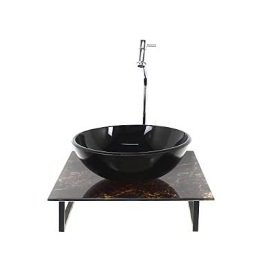 Imagem de KIT CUBA DE VIDRO REDONDA 10MM COM TAMPO DE VIDRO 40CM X 40CM MÁRMORE IMPERDADOR E SUPORTE TORNEIRA VALVULA