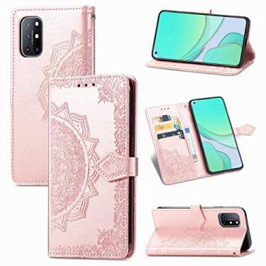 Imagem de YUNCHAO Caixa de telefone Para OnePlus 8T Mandala Flor em relevo caso de couro flip horizontal com suporte/cartão/carteira/cordão capa para celular