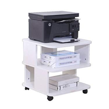 Imagem de Suporte de impressora multifuncional de madeira mesa de armazenamento de 2 camadas para fax, scanner, impressora, material de escritório - compacto e móvel com rodas suporte de impressora para mesa (cor: branco)