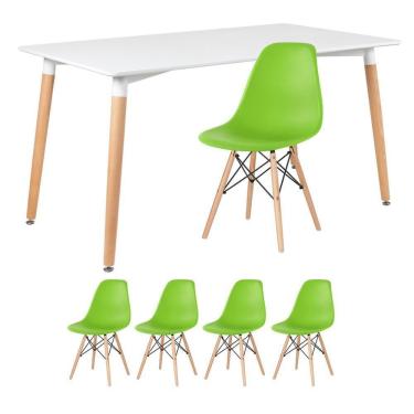 Imagem de Mesa Retangular 80 X 140 Cm Branco + 4 Cadeiras Verde Claro