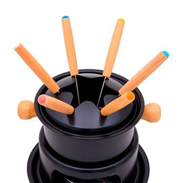 Imagem de Mimo Style Conjunto Para Fondue 14cm na Cor Preta, Feito em Aço Inox e Madeira. Ideal Para Servir Fondue Doce ou Salgado e Seus Acompanhamentos Preferidos, Modelo: ASF22163