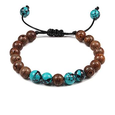 Imagem de Pulseiras trançadas de madeira natural de 8 mm masculinas ajustáveis meditação pedra pulseira feminina joias de oração pulseira de ioga casa (trançado 2)