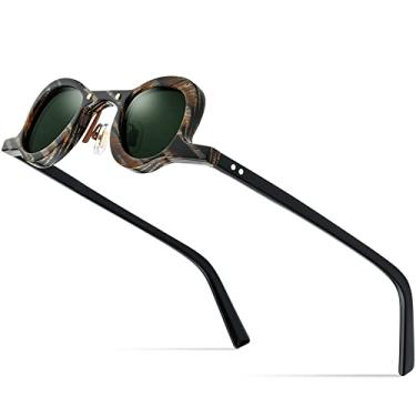 Imagem de Óculos de Sol Polarizados Acetato Masculino Retro Vintage Pequeno Oval Redondo Óculos de Sol Feminino, Marrom Leopardo, Tamanho Único