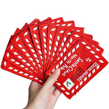 Imagem de Sucrain 20 envelopes de feltro de Natal carta para Papai Noel presente de doces de Natal bolsa bordada ornamento de árvore de Natal