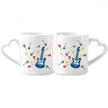 Imagem de Conjunto de canecas de porcelana para casais, estampa de música, guitarra, amarelo, com coração