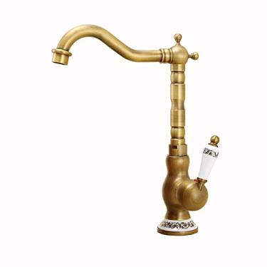 Imagem de LIDON Torneira de cozinha retrô, torneira giratória de 360 graus para pia de banheiro, torneira de pia de latão vintage cozinha, torneira de cozinha de furo único latão antigo