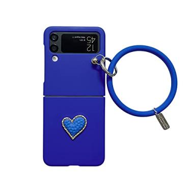 Imagem de Moda bonito dos desenhos animados com diamante coração pulseira PC case para Samsung Galaxy Z Flip 4G 5G Flip 3 Case Z Flip 4 Z Flip 3, azul, para Samsung Z flip3