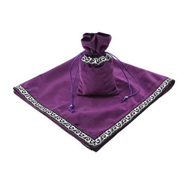 Imagem de Baoblaze Toalha de mesa Altar Tarot, 66 x 66 cm Tecido de veludo Wicca adivinhação com bolsa de tarô - Roxo