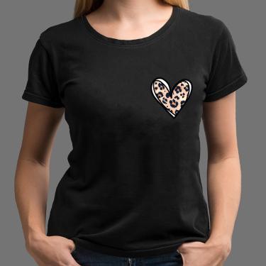 Imagem de Camiseta Feminina onça coraçao de oncinha de algoao blusa preta long look