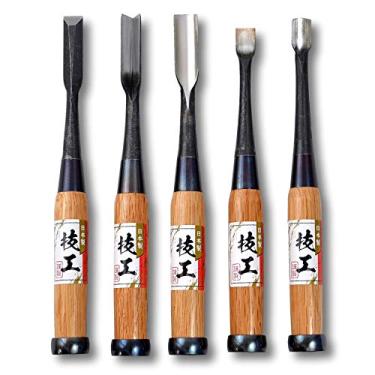 Imagem de KAKURI Conjunto de cinzéis Gouge de 5 peças japonesas curvadas e dobradas Nomi, ferrame...
