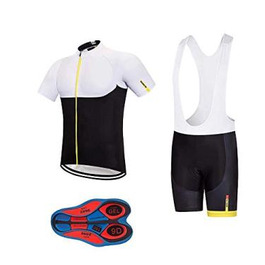 Imagem de Conjunto masculino de camisa de ciclismo de secagem rápida para ciclismo e ciclismo + shorts de babador com kit de roupas de equitação MTB acolchoado em gel 9D, C45-set, XL=Height: 5'9"-6' Weight: 165-180lbs