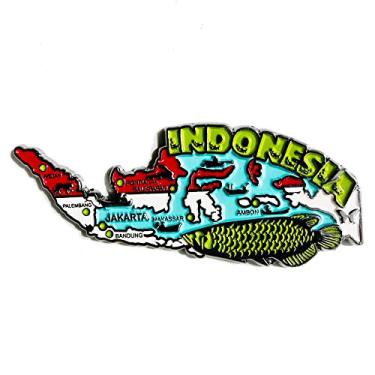 Imagem de Imã Indonésia – Imã Mapa Indonésia Bandeira Cidades Símbolos - Mapa Mundi Magnético - Imã Geladeira Indonésia