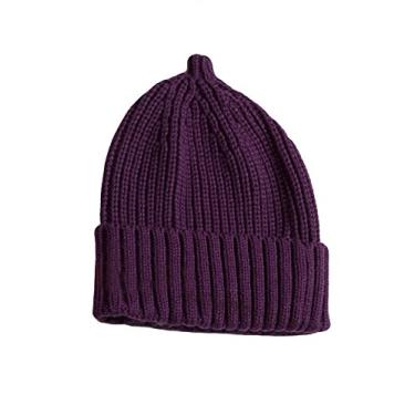 Imagem de Jueshanzj Gorro feminino de malha elástica grossa, Dark Purple, tamanho �nico