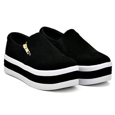 Imagem de Slip On Feminino Sola Alta Tênis Plataforma Com Zíper Macio Iate Camurça Para Ficar Alta Cor:Preto;Tamanho;39