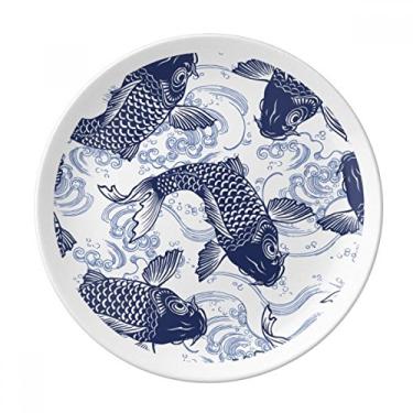 Imagem de Prato de porcelana japonês, padrão azul, padrão de carpa, salver, louça, jantar