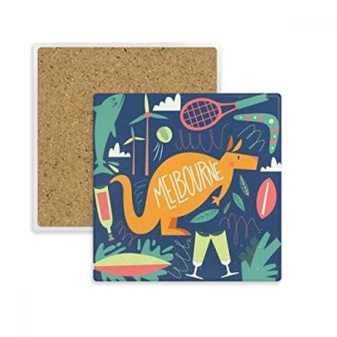Imagem de Porta-copos Melbourne Austrália Kangaroo Tennis Surfing Square Coaster, suporte de subplaca de pedra isolante