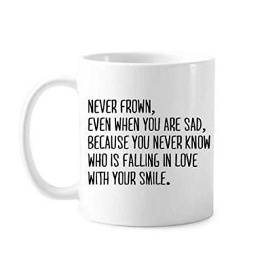 Imagem de Caneca clássica Poetry Never Frown Always Smile copo de cerâmica branco presente com alças 350 ml