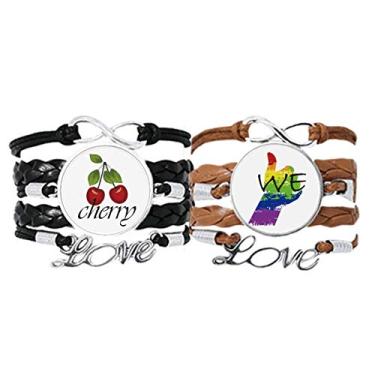 Imagem de DIYthinker LGBT Bandeira de Arco-Íris We Art Deco Presente Pulseira Fashion Pulseira de Mão Corda de Couro Cereja Conjunto Duplo