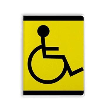 Imagem de Caderno quadrado para pessoas com deficiência amarela e preta com símbolo de aviso
