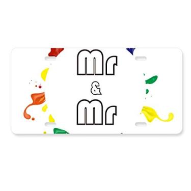 Imagem de DIYthinker LGBT Bandeira de arco-íris Mr & Mr Placa de licença Decoração de aço inoxidável
