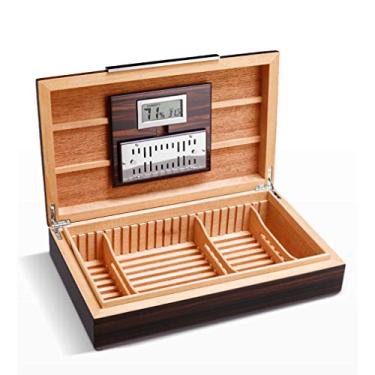 Imagem de Cedar Umidificador de Charutos Portátil Caixa de Armazenamento de Acessórios para Charutos com Higrômetro Umidificador, Porta-Charutos 75 Charutos - Presente para Homens