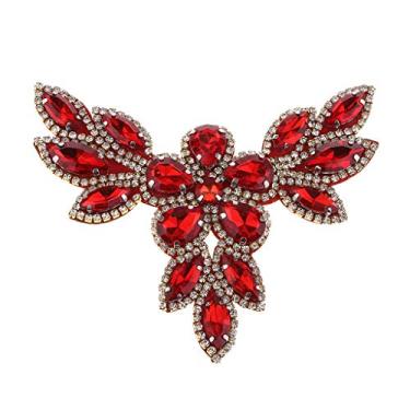 Imagem de Bonarty Aplique de strass de cristal com contas de bordado no emblema 3 lindo design para selecionar - vermelho