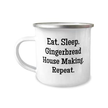 Imagem de Comer. Dormir. Produção de casa de gengibre Repetir. Caneca de camper de 355 ml, fabricação de casa de gengibre, lindos presentes para fazer casa de gengibre