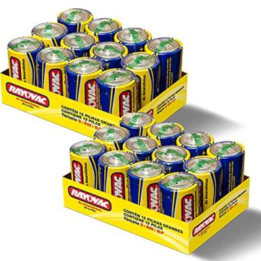 Imagem de 24 Pilhas D Grande Comum Zinco Carvão Rayovac 2 Bandejas C/ 12 Unidades
