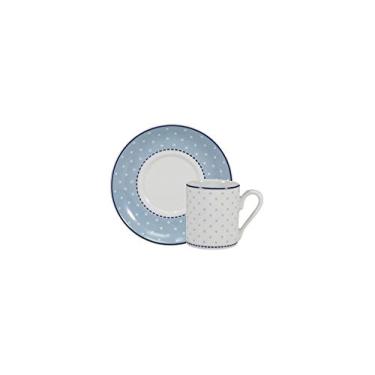 Imagem de Estojo com 6 Xícaras de de Café com Pires. Modelo Redondo Brasília. Decoração Maitê. Fabricado pela Porcelana Schmidt.