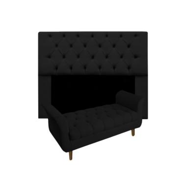 Imagem de Jogo Com Cabeceira Mirage + Recamier Grécia Solteiro 90 cm Suede Preto - LM DECOR