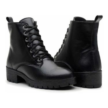 Imagem de Coturno Feminino Preto Cano Curto Sem Salto Bota Tratorara