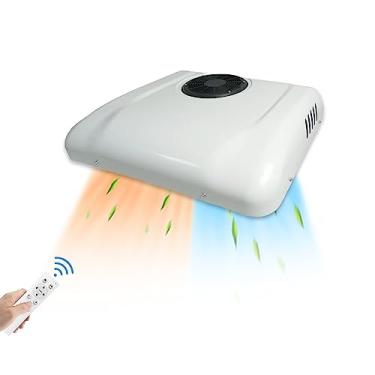 Imagem de 24V DC estacionamento ar condicionado aquecimento e resfriamento 8000BTU carro elétrico RV telhado ar condicionado apto para campismo, van, caminhão, escavadeira, motorhome guindaste, ônibus