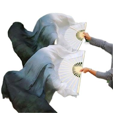 Imagem de 1 par 150 * 90 cm feito à mão dança do ventre seda fãs longos véus arte colorido preto branco gradiente