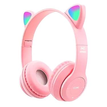 Imagem de Fone Infantil Sem fio com Orelhas de Gato LEDs Bluetooth 5.0 Cartão (Rosa)
