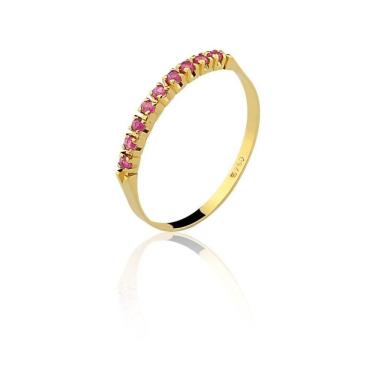 Imagem de Anel Ouro 18k Meia Aliança Rubi Natural Ouro Amarelo 13