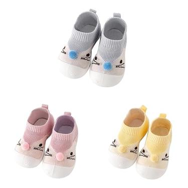 Imagem de Sandálias atléticas femininas de desenho animado sapatos de lazer de malha inferior macia respirável sem cadarço sapatos esportivos meias para vestir menino, Rosa + cinza + amarelo - 3, 8 Toddler