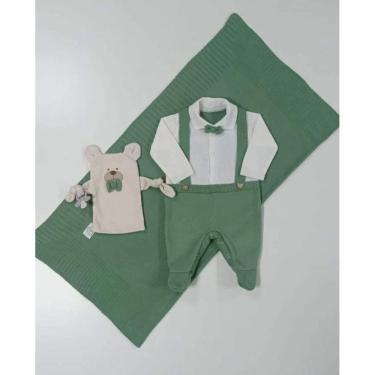 Imagem de Saída maternidade tricô menino 4 peças - kit maternidade