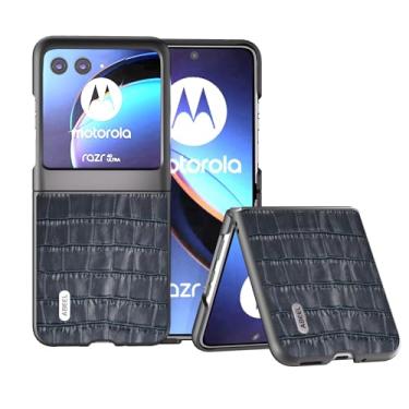 Imagem de Capa de celular Capa de couro genuíno compatível com Motorola Razr 40 Ultra, capa traseira de couro fashion, capa protetora de telefone, capa fina anti-queda (Size : Blue)