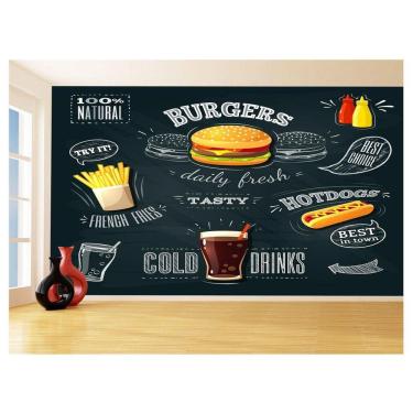 Imagem de Papel De Parede 3D Estilo Lousa Lanches Comidas 3,5M Lcb30