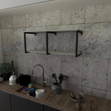 Imagem de Prateleira Industrial Suspensa Estante Parede Nicho Cinza Cozinha Escritorio Sala Quarto Infantil