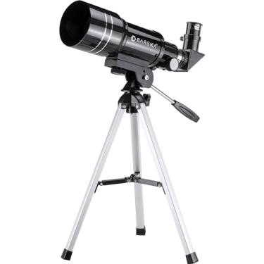 Imagem de BARSKA Telescópio Refrator de Potência 300 x 70 mm 225 Starwatcher com Tripé de Mesa e 3 Lentes Barlow, Preto (AE12932)