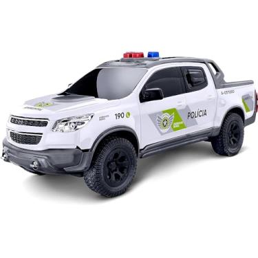 Imagem de Brinquedo Realista Roda Livre Carro Caminhonete Pick-up S10 Carrinho Polícia Militar São Paulo (Branco Ambiental)