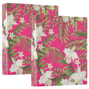 Imagem de Fichários de caderno de três anéis com folhas de palmeira de hibisco tropical, fichários de caderno de 1 e 1/2 polegada com capa de bolso para tamanho carta (28 x 21,6 cm) 200 folhas