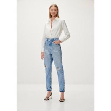 Imagem de Calça Jeans Mom Super Alta Cropped com Paetês-Feminino