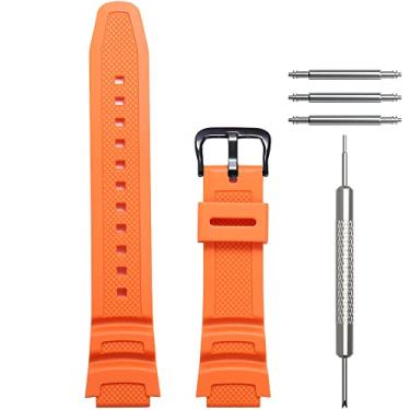 Imagem de Pulseira de relógio de resina compatível com Casio W218H AE-1200 AE1000 AE-1300 F108WH WS1600H pulseira de substituição esportiva à prova d'água (fivela laranja preta)